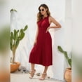 thumbnail image 3 of IWEMEK Women Casual Summer Dress Semi Formal Dinner Outfits Pom Pom Keyhole Halter Neck Red Pleated Dresses for Ladies, 3 of 7