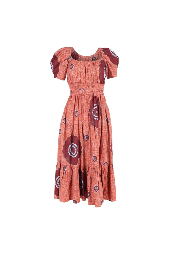 Pre-Owned Ulla Johnson Printed Puffed-Sleeve Midi Dress in Multicolor Cotton