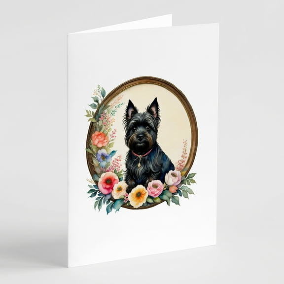 Cairn Terrier and Flowers Greeting Cards and Envelopes Pack of 8 7 in x 5 in