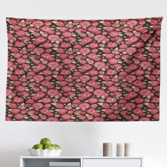 Vintage Rose Tapestry, Simplistic Floral Bouquet Pattern on Plain Background, Fabric Wall Hanging Decor for Bedroom Living Room Dorm, 2 Sizes, Violet Baby Pink, by Ambesonne