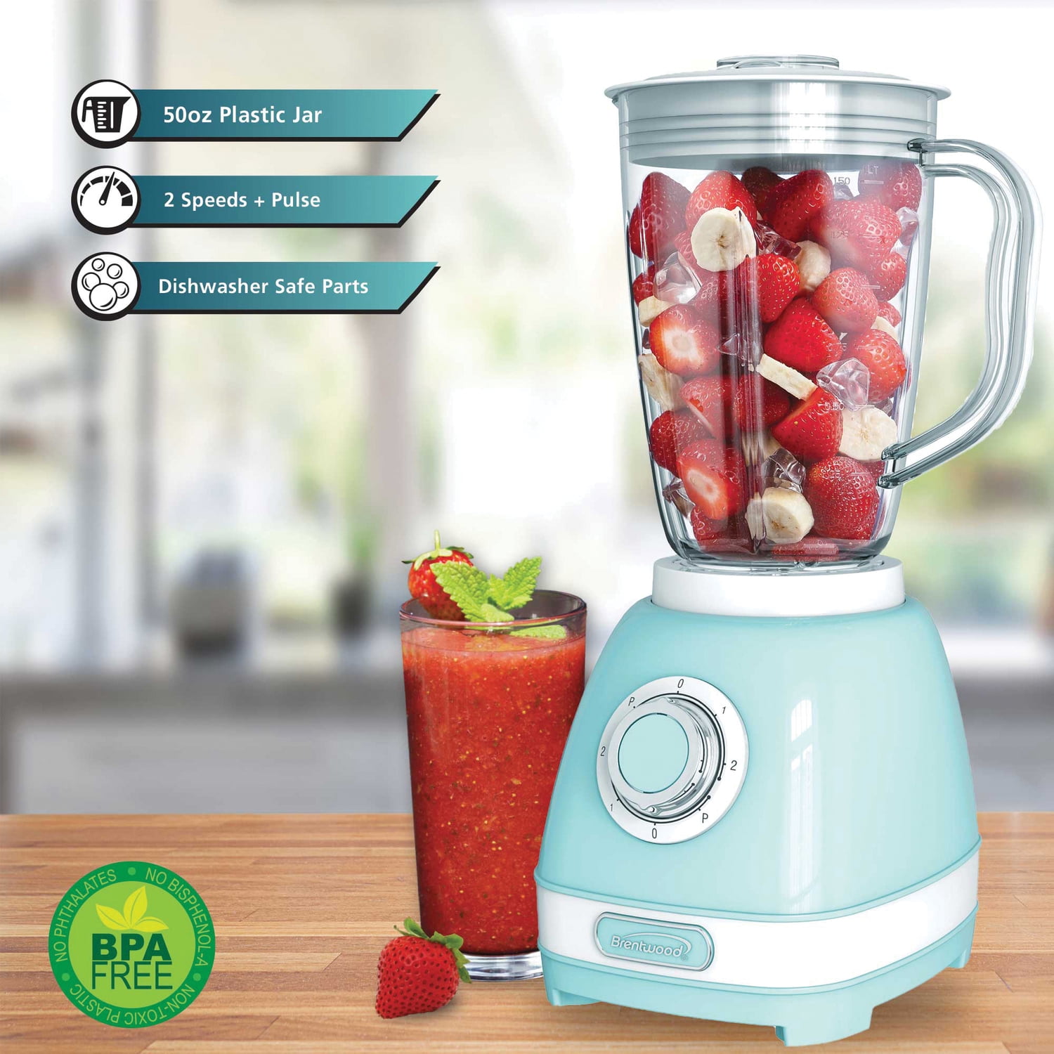 Brentwood 350 W 50 oz 2-Speed Retro Blender, Blue