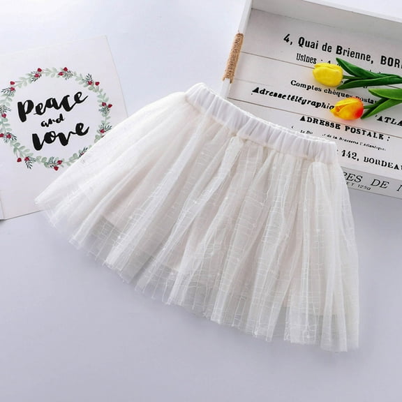HOMADLES Girls School Skirt Mesh Soft Pleated Skirt Solid A-line Athletic Dresses Princess Party Skirt for Girls White 5-6T