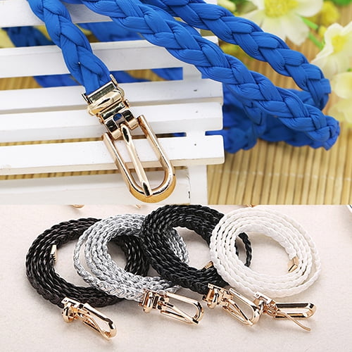 Skymirror Women Braided PU Leather Narrow Thin Buckle Strap Waist Belt All-Match Waistband