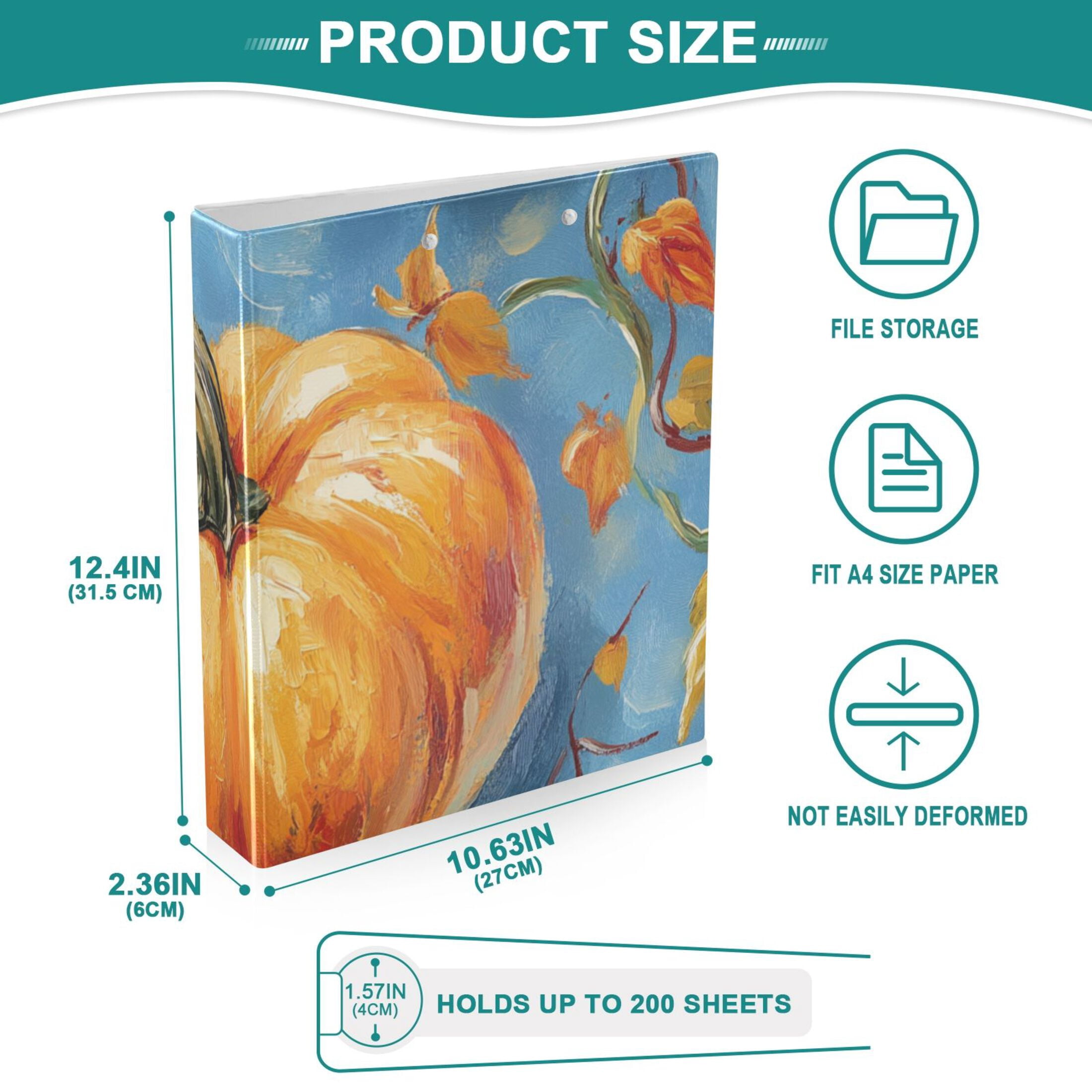 Pumpkins and Blue 3 Ring Binders 1.5 inch Hardcover File Folders with Interior Pockets A4 Size Organizer for School Office Hospital Set of 2