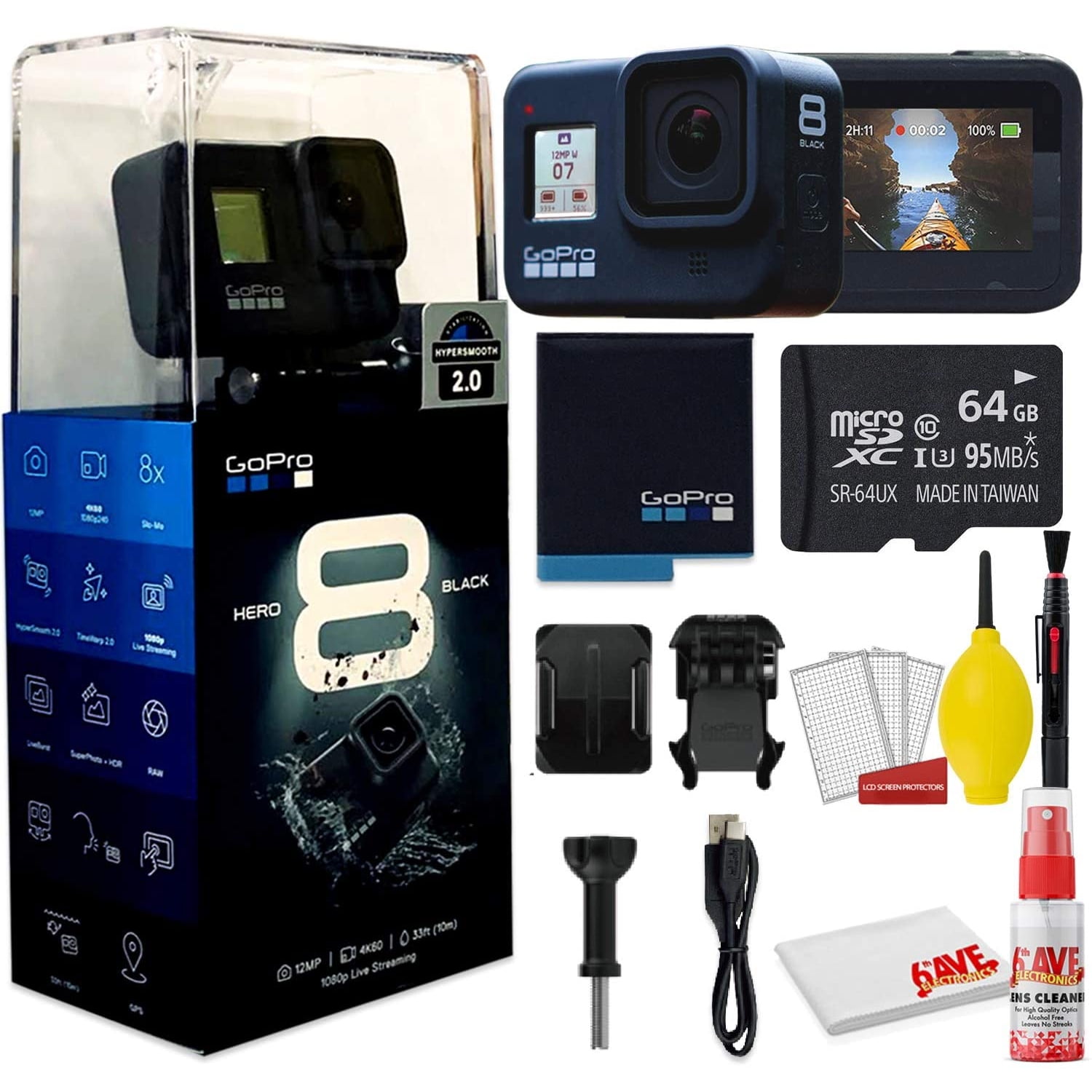 GoPro HERO8 Black Digital Action Camera - With Clean and Care Set + 64GB  Memory Card and More.