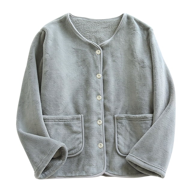 MeetoTime Womens Pajama Top Fall Winter Flannel Long Sleeved Button Tops with Pocket Home Clothes