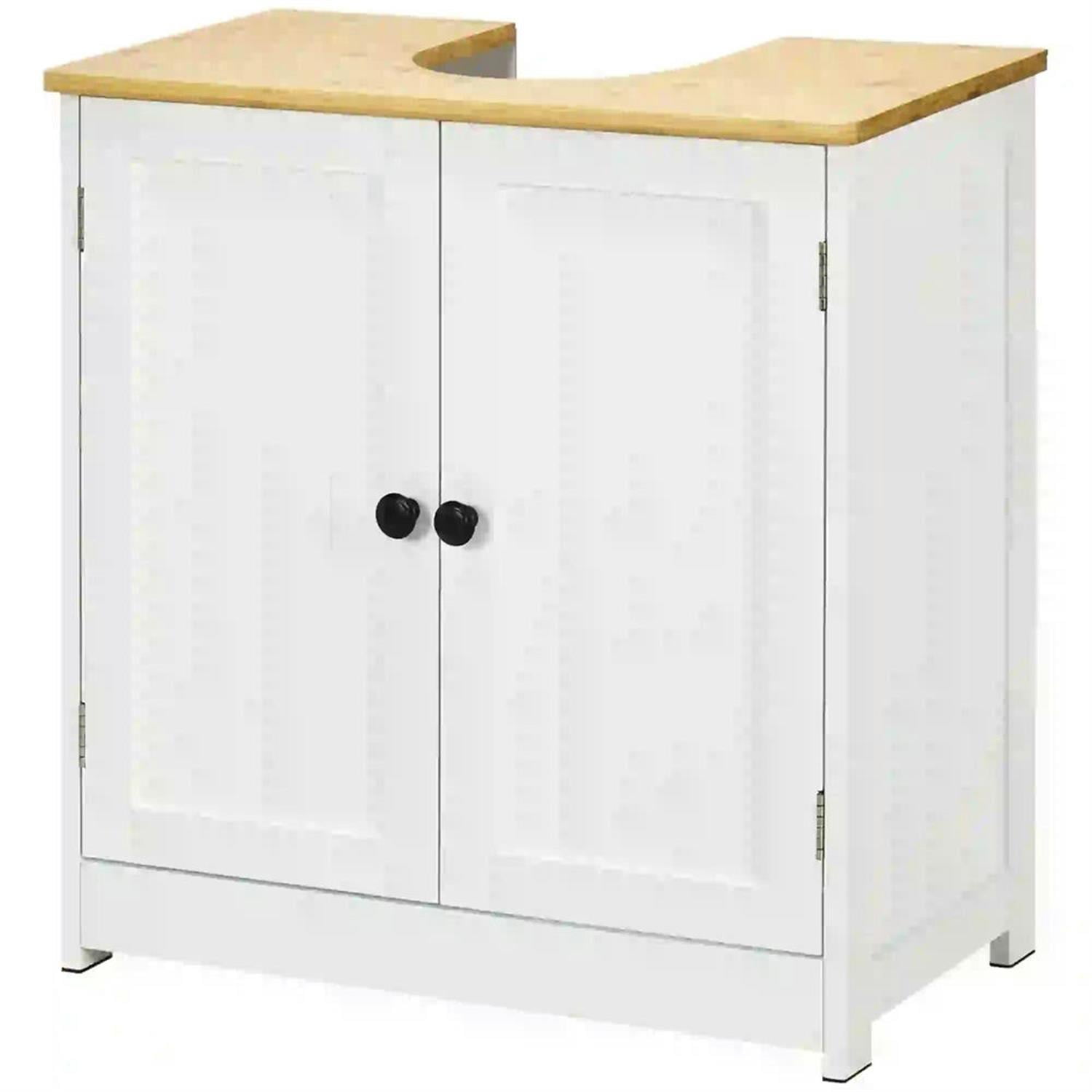 Demi Bonn 23" Freestanding Bathroom Vanity with U-Shape Cut-Out, Pedestal Sink 2-Door Cabinet, Under Sink Cabinet, White
