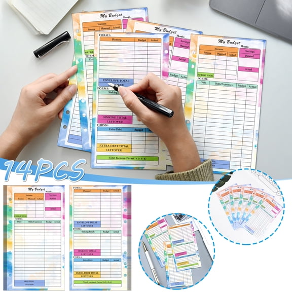 14Pcs Loose Leaf Punched Paper Refills Paper, Monthly Weekly Planner Losse Leaf Inserts 6 Hole Expense Tracker, Planner Refill Paper for Binder Personal Organizer Diary Notebook Refillable Planner