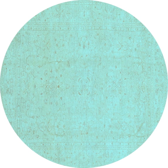 Ahgly Company Indoor Round Oriental Light Blue Traditional Area Rugs, 5' Round
