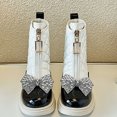 thumbnail image 6 of MAIHAN-ABKids British Style Ankle Boots 4-11 Years, Girls Quilted Bow Mid-Calf Boots, PU Material Autumn Winter Stylish Versatile Footwear(White,12), 6 of 8