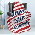 thumbnail image 4 of Saying Soft Flannel Fleece Throw Blanket, Never Stop Dreaming Words Frame Print over Stripes United States Theme Design, Cozy Plush for Indoor and Outdoor Use, 50" x 60", Red Indigo, by Ambesonne, 4 of 5