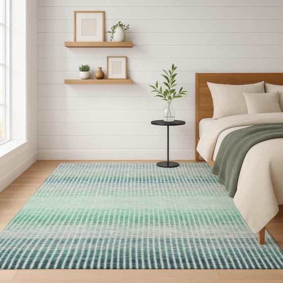 Addison Rugs Mayfield Premium Machine Washable Transitional Stripes Turquoise Rectangle Rug, 10' x 14'