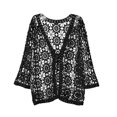 thumbnail image 3 of Women V Neck 3/4 Sleeve Crochet Lace Shirt Jacket Tie Front Cardigan Womens Sweater Duster Long Trench Cardigan for Women Cardigans for Women Fall Women Sweaters for Fall And Winter Cardigan Sweaters, 3 of 3
