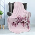thumbnail image 4 of Cherry Blossom Soft Flannel Fleece Throw Blanket, Grunge Watercolor Style Japanese Spring, Cozy Plush for Indoor and Outdoor Use, 70" x 90", Baby Pink Pale Fuchsia, by Ambesonne, 4 of 5