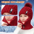 thumbnail image 2 of Bibifish Womens Red Knit Trapper Hat Pom-Pom & Zipper Mask Warm Soft One-Piece Casual Winter Outdoor Cold-Weather Protective Hat, 2 of 7
