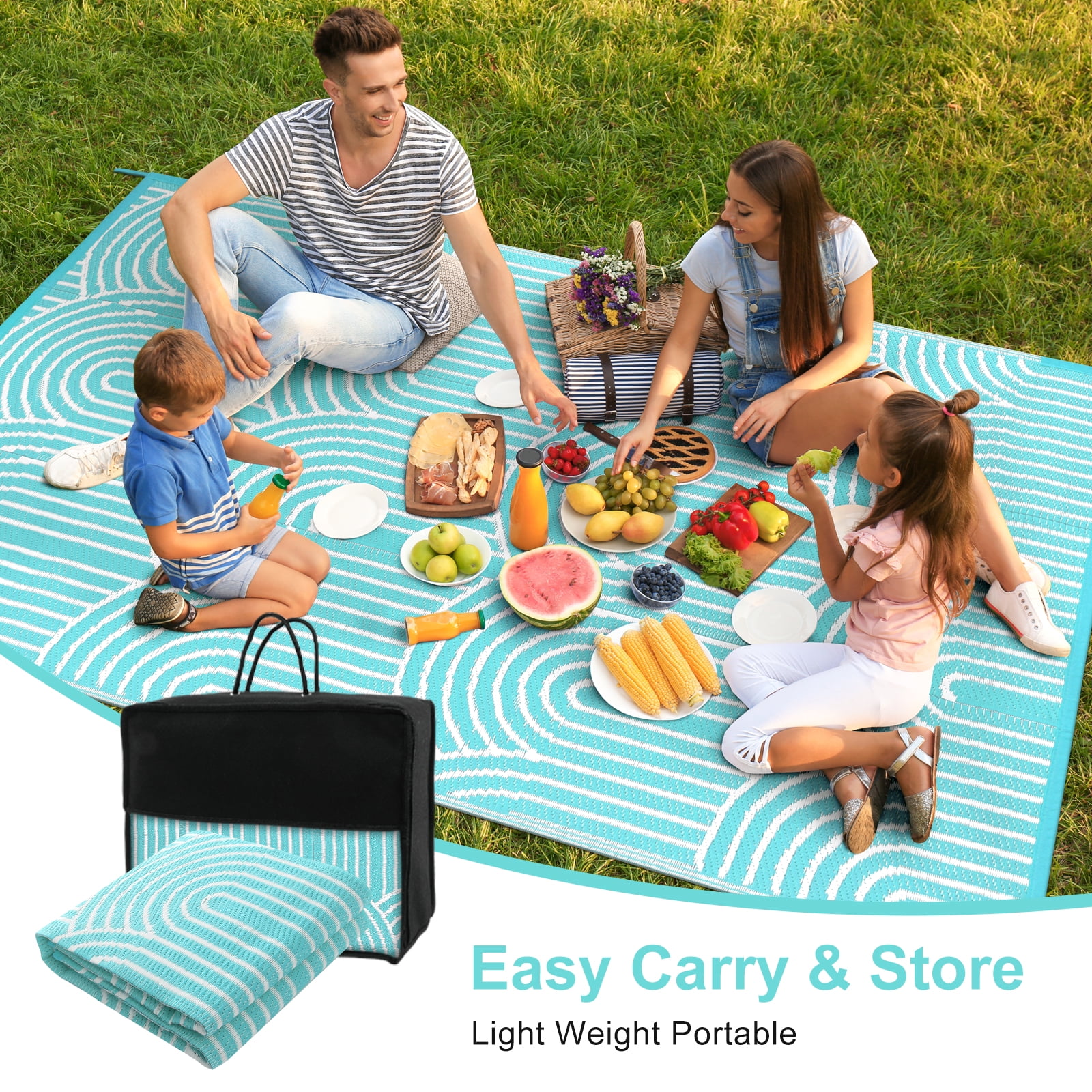 Wonnitar 4'x6' Extra Large Outdoor Rug Patio Waterproof,Reversible Camping Rugs Plastic Straw Rv Rugs for Outside Under Awning,Portable Lightweight 4x6ft Carpet for Backyard,Blue