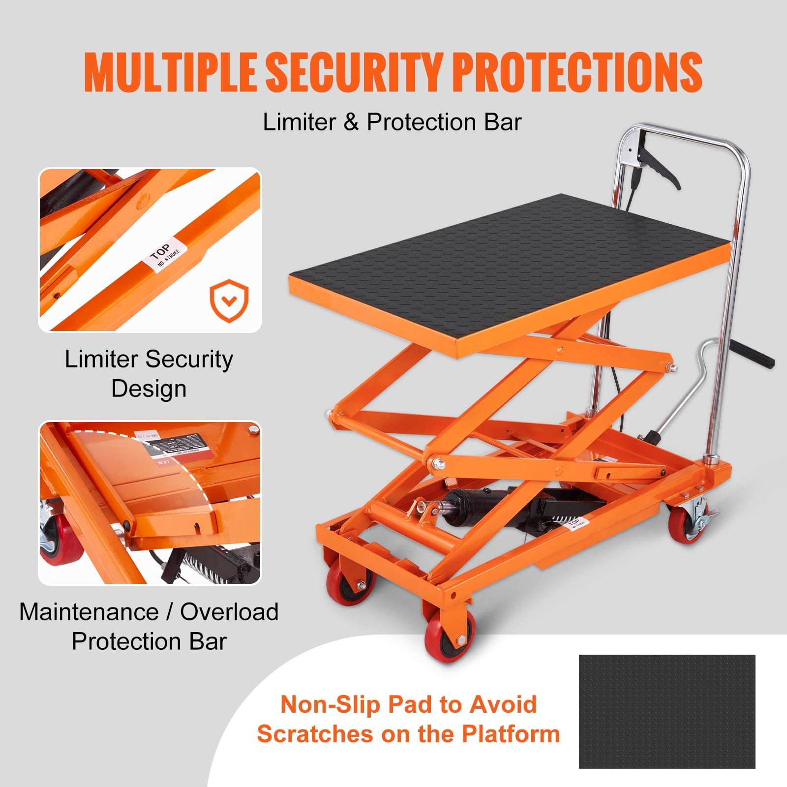 KFFKFF Hydraulic Lift Table Cart, 330lbs Capacity, 50" Adjustable Height, Manual Double Scissor Design with 4 Wheels and Non-slip Surface, Ideal for Material Handling and Transport