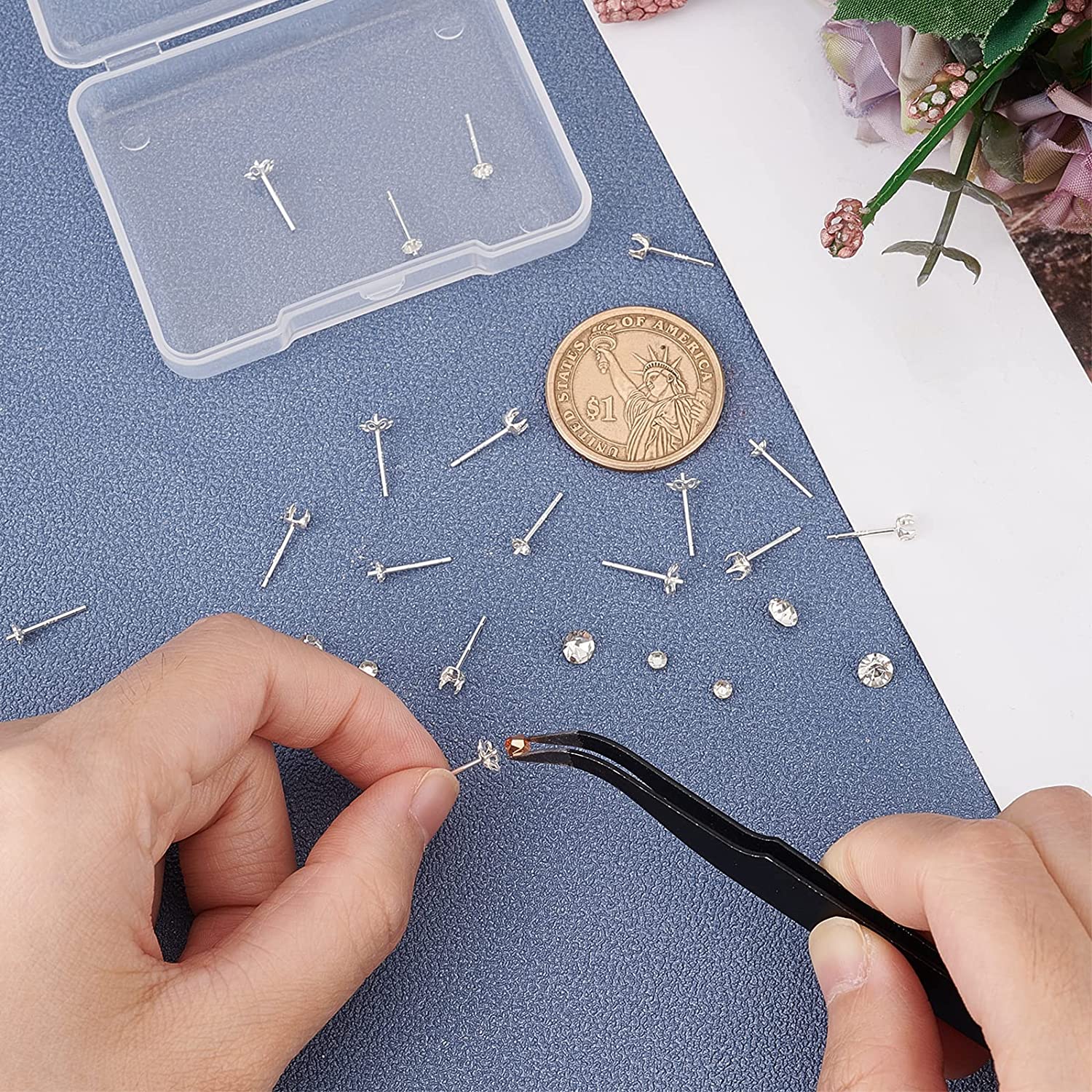 9Pairs 3 Styles 925 Sterling Silver Post Stud Earring Findings Prong Earring Settings with 3.3mm Tray Round Claw Ear Pin Holder for Half Drilled Beads DIY Stud Earrings Making - image 3 of 5