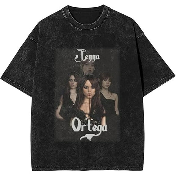 Jenna Ortega Merch Washed T-shirt Retro Print Short Sleeve Men And Women Classic Street Wear