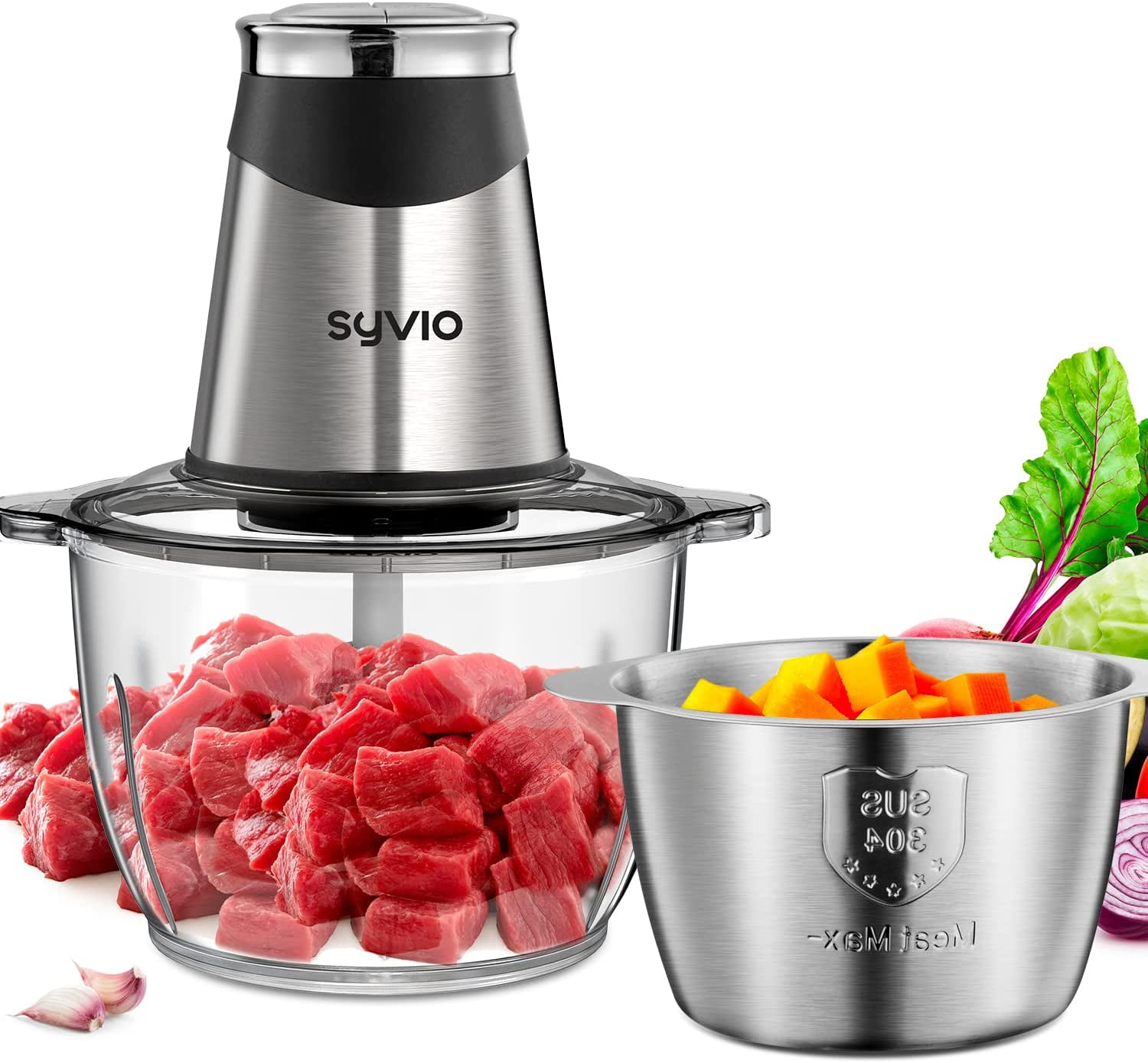 kalv pære springvand Food Processors with 2 Bowls, Meat Grinder 4 Bi-Level Blades, Mini Electric Food  Chopper 400W, for Baby Food, Meat, Onion, Vegetables, 2 Speed, 8 Cup and 5  Cup - Walmart.com
