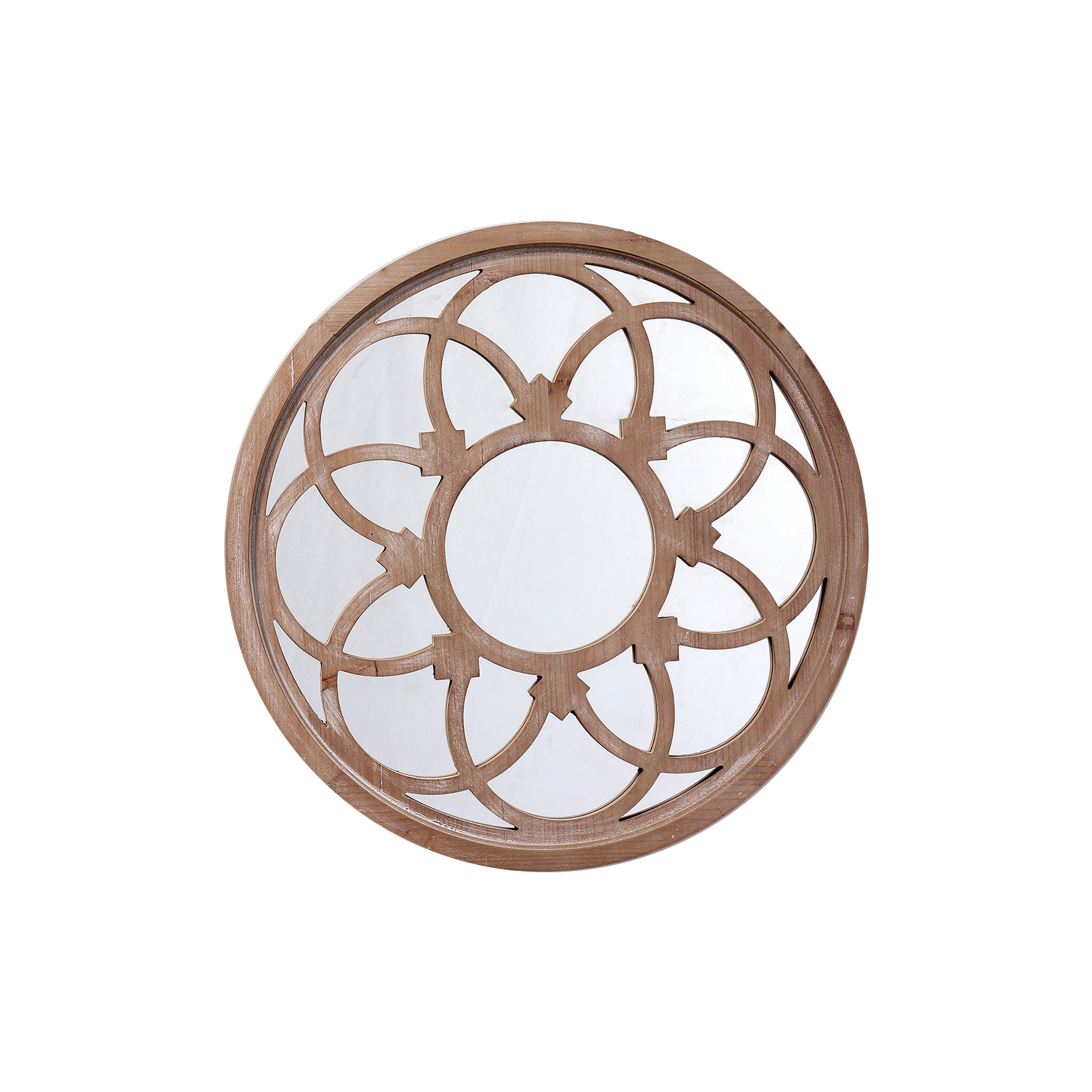 Sintosin Farmhouse Round French Window Mirrors for Wall Decor 24", Hanging Distressed Rustic Wooden Framed Window Mirror, Decorative Country Decor for Living Room Entryway Hallway