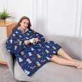 thumbnail image 5 of Oversized Wearable Blanket Hoodie,Dark Blue Christmas Dog and Snowman Pattern Sherpa Blanket Hoodie with Super Pockets,Super Warm Fuzzy Pullover for Women & Men, 5 of 6
