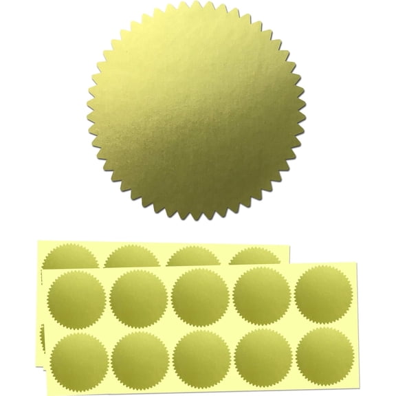 Sinekong 500Pcs Gold Foil Seal Stickers - 2" Diameter for Certificates and Envelopes Sticker Seals Embossing Stickers