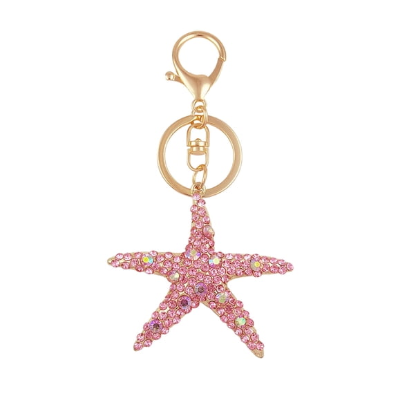 Loamitoy Keychain Pendant Rhinestones Inlaid Starfish Design Key Chain with Lobster Clasp Bag Charm Backpack Accessory
