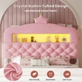 thumbnail image 6 of Full Size Princess Bed Frame with 2-Tier Storage Bookcase, LED Headboard ,Velvet Upholstered Platform Bed Full with Charging Station,Crystal Button & Crown, No Box Spring Needed,Pink, 6 of 9