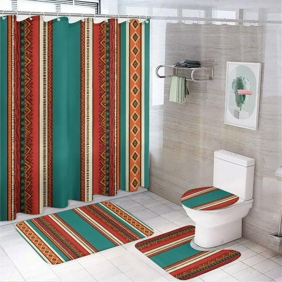 Bohemia Shower Curtain Set Waterproof Bathroom Toilet Seat Cover Bath Non-slip Mat Rug Carpet Bath Decor