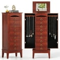 thumbnail image 1 of Giantex Standing Jewelry Cabinet with Top Divided Compartments, Walnut, 1 of 8