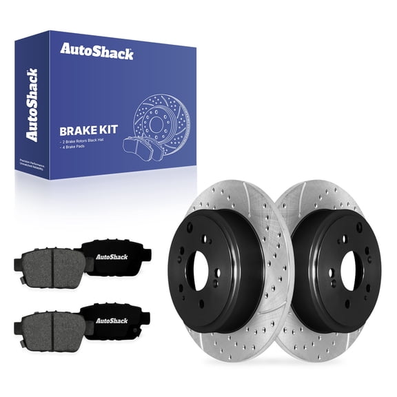 AutoShack Rear Brake Rotors & Premium Pads for Honda, Ridgeline 2006-2014, AWD V6 3.5L - E-Coated Drilled & Slotted - ShadowGuard - 13.13" (333.5 mm), 5-Lug