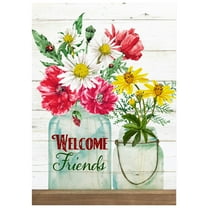 Welcome Friends Spring Bouquet Outdoor Garden Flag 12.5" x 18"