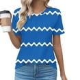 thumbnail image 2 of Jewelreauty Women Casual Summer T-Shirts Short Sleeve Crewneck Tunic Pleated Tops Loose Striped Blouses (S, Blue), 2 of 4