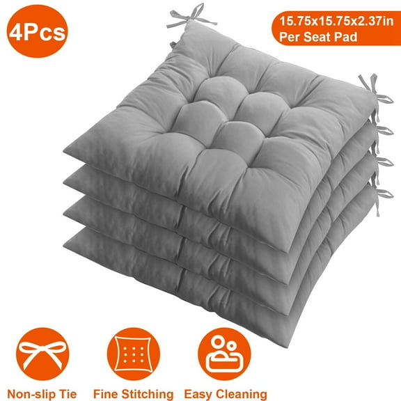 NPolar Square Chair Cushion 15.75x2.37in Soft Tie on Sitting Mat Cotton Seat Mats for Home Office Car Sitting Travel 4Pack, Gray