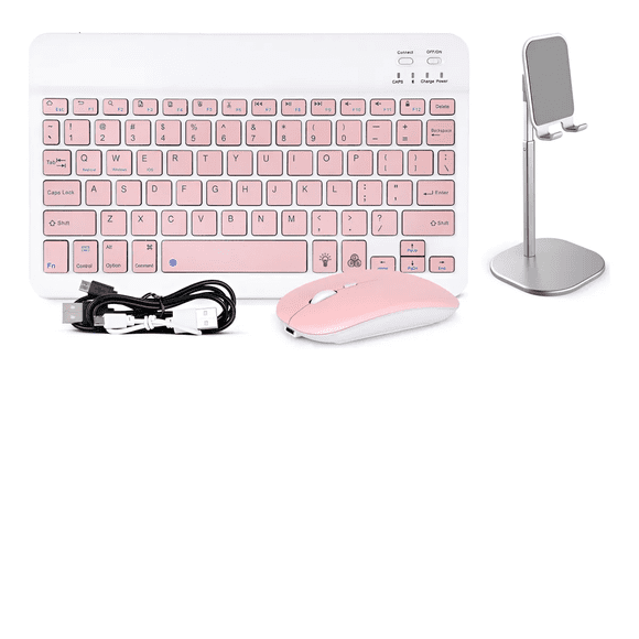 Juego De Teclado En Español Y Mouse Con Bluetooth + Soporte Xtellar rosa