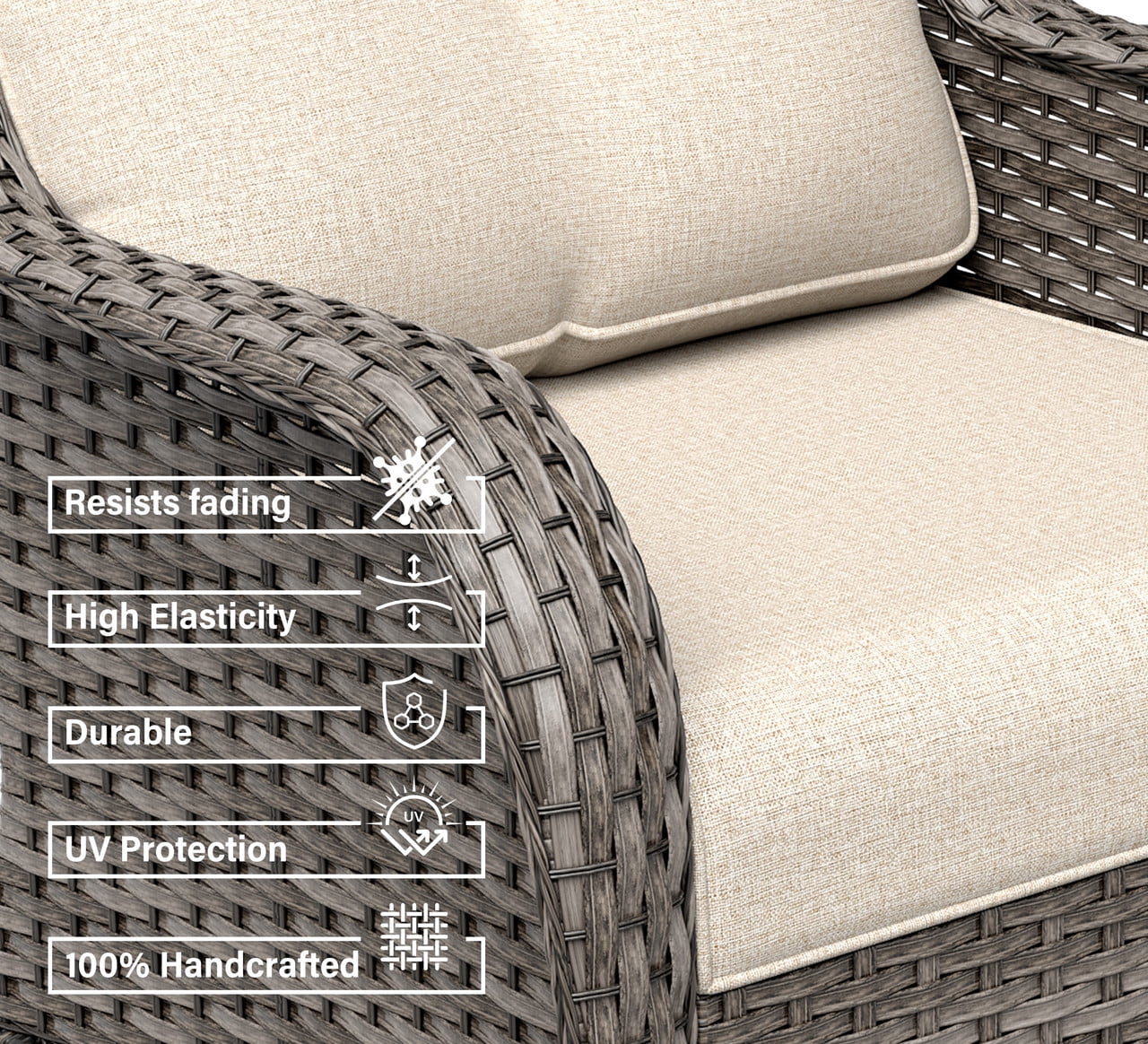 Meetleisure 3 Piece Wicker Patio Furniture Set, Rattan Chairs with 3-Seater Sofa, High Back, Deep Seating, Wide Armrest, Thick Cushions for Deck Porch, Beige