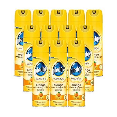 Pledge Multisurface Furniture Polish Spray, Works on Wood, Granite, and Leather, Shines and Protects, Orange, 9.7 oz - Pack of 12