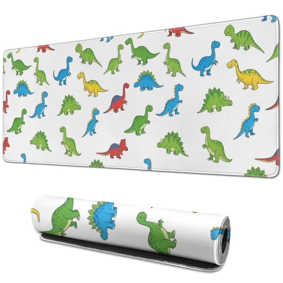 Long Mouse Pads for Desk,White Cartoon Dinosaurs Pattern Desk Mats on Top Of Desks, Desk Mouse Pad Extra Large with 3mm Non-Slip Base and Stitched Edge for Gaming,Office,Work,Home 31.5"x11.8"