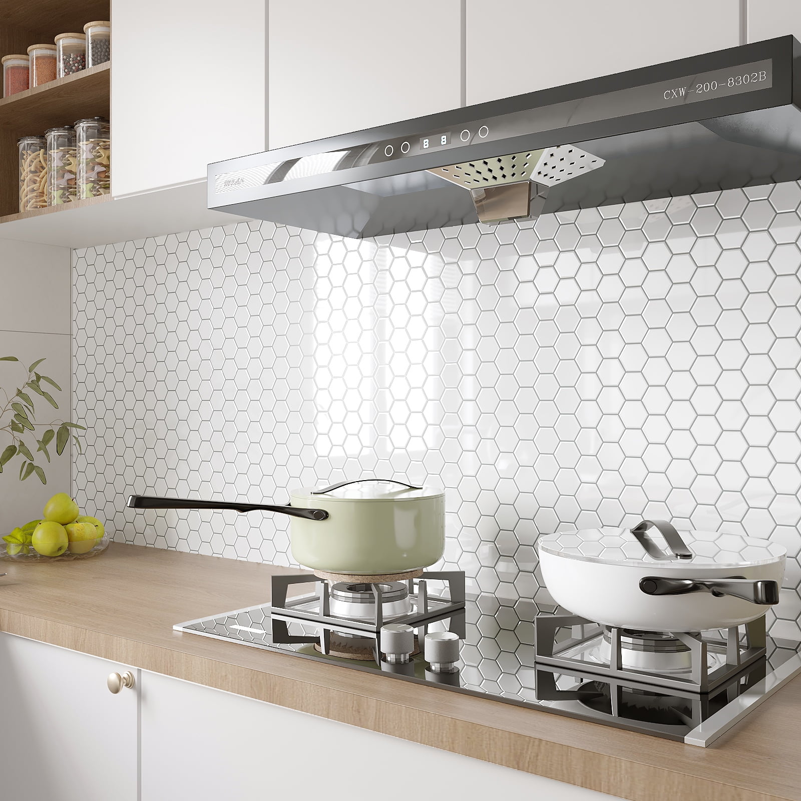 VEELIKE White Hexagon Peel and Stick Backsplash Tiles for Kitchen Waterproof 6 Sheets 12''x12''