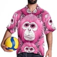 thumbnail image 4 of Pink Monkey Gorilla Men's Short Sleeve Printed Button Down Beach Shirt Casual Summer Unisex Tops with Spread Collar, 4 of 6