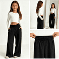 thumbnail image 3 of Girls High Waisted Pants Stretch Casual Pant with Pockets - Soft Comfortable Everyday Bottoms for School & Play, Elastic Waist, 3 of 8