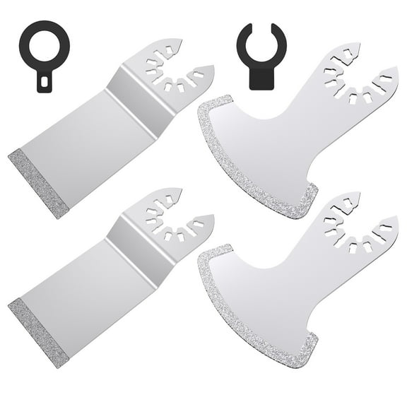 TMWEFUSC 4Pcs Diamond Oscillating Multi Tool Grout Removal Blades Tile Grout Remover Blades Kit with 2 Adapters Multifunctional Grout Remover Blades Kit for Oscillating Tool