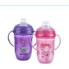 Nuby 2 pack Comfort Trainer 2 Handle Cups with 360 Weighted Straw and Soft Silicone Spout, 9 Oz, Pink Flower and Purple Owl