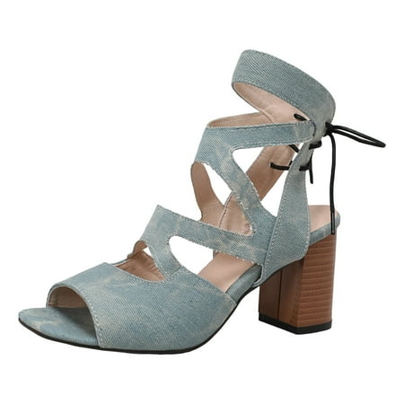 

Jungdeepe Solid Color Foreign Trade Square Head Back Heel Tie Thick Heel Big Size Women s Shoes Summer High Heeled Sandals