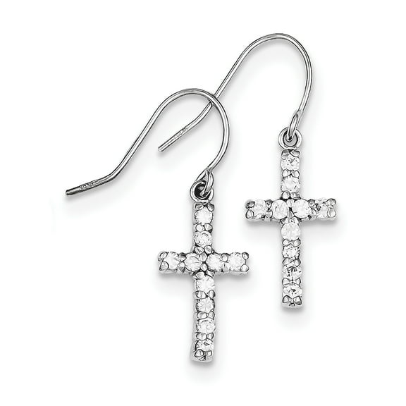 Primal Silver Sterling Silver Rhodium-plated CZ Cross Earrings