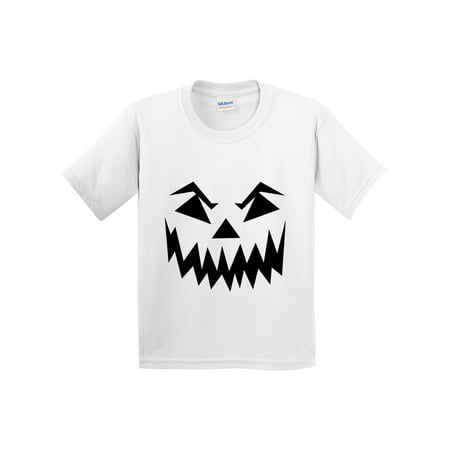 Trendy USA 972 - Youth T-Shirt Scary Halloween Pumpkin Face Jack O Lantern Small White