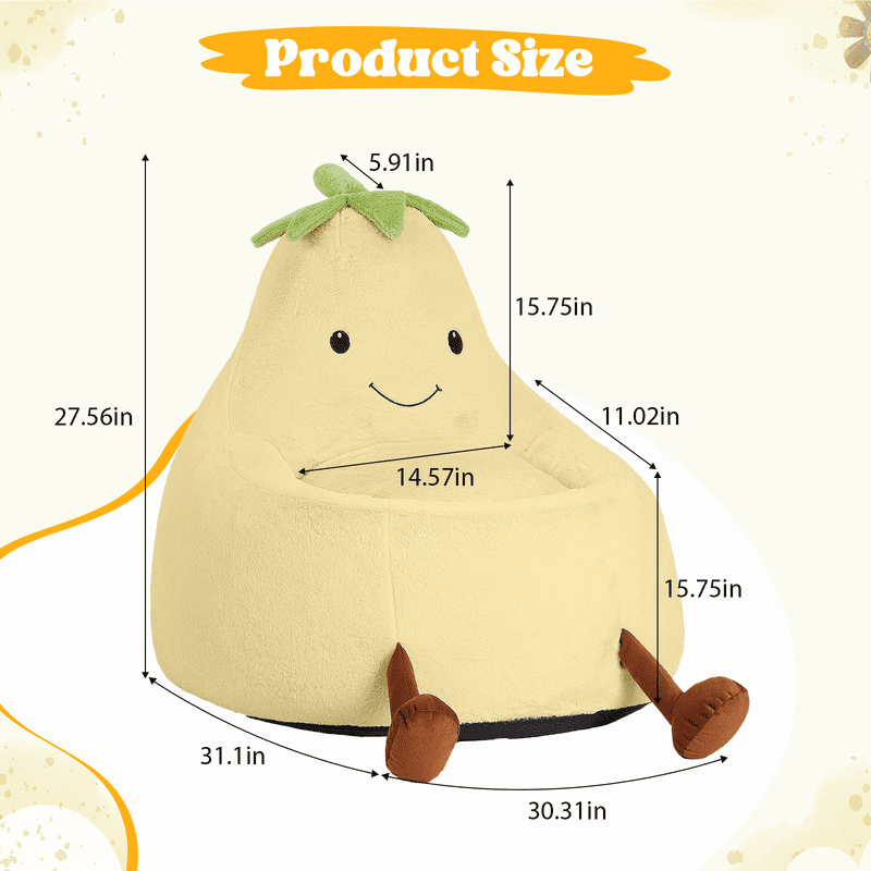 Simple Deluxe 2.5 ft Kids Bean Bag Chair, Faux Rabbit Fur Round Sofa with Handle and Washable Cover, Yellow