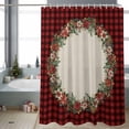 thumbnail image 2 of Christmas Flower Ring Bathroom Shower Curtain Red Black Plaid Green Leaf Winter Waterproof Washable Shower Curtains for Bathtub Bath Decor with Grommets and Hook 72 X 84 Inch, 2 of 8