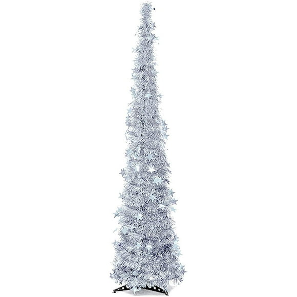 4Ft Collapsible Tinsel Xmas Trees with Plump Sequin Holiday Decorations Easy to Assemble
